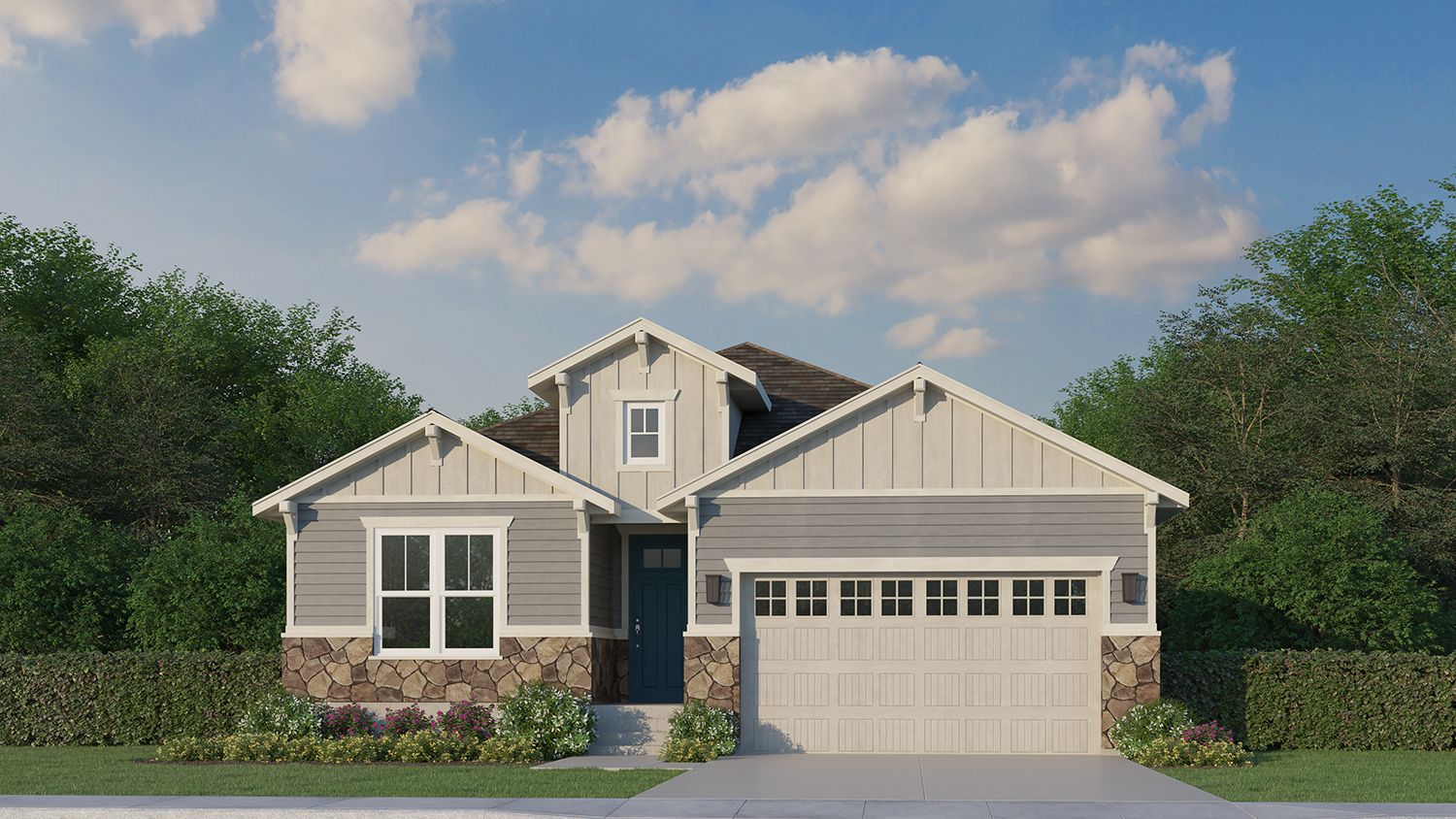 Exterior:Plan C418 Elevation A with Stone