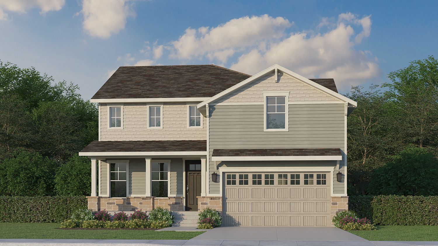 Exterior:Plan C426 Elevation A with Manufactured Stone