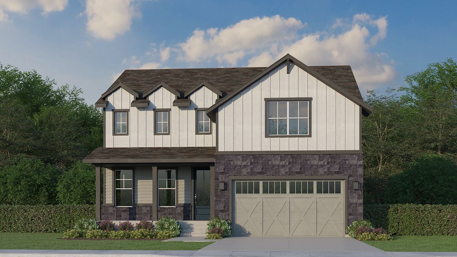 Exterior:Plan C426 Elevation C with Manufactured Stone