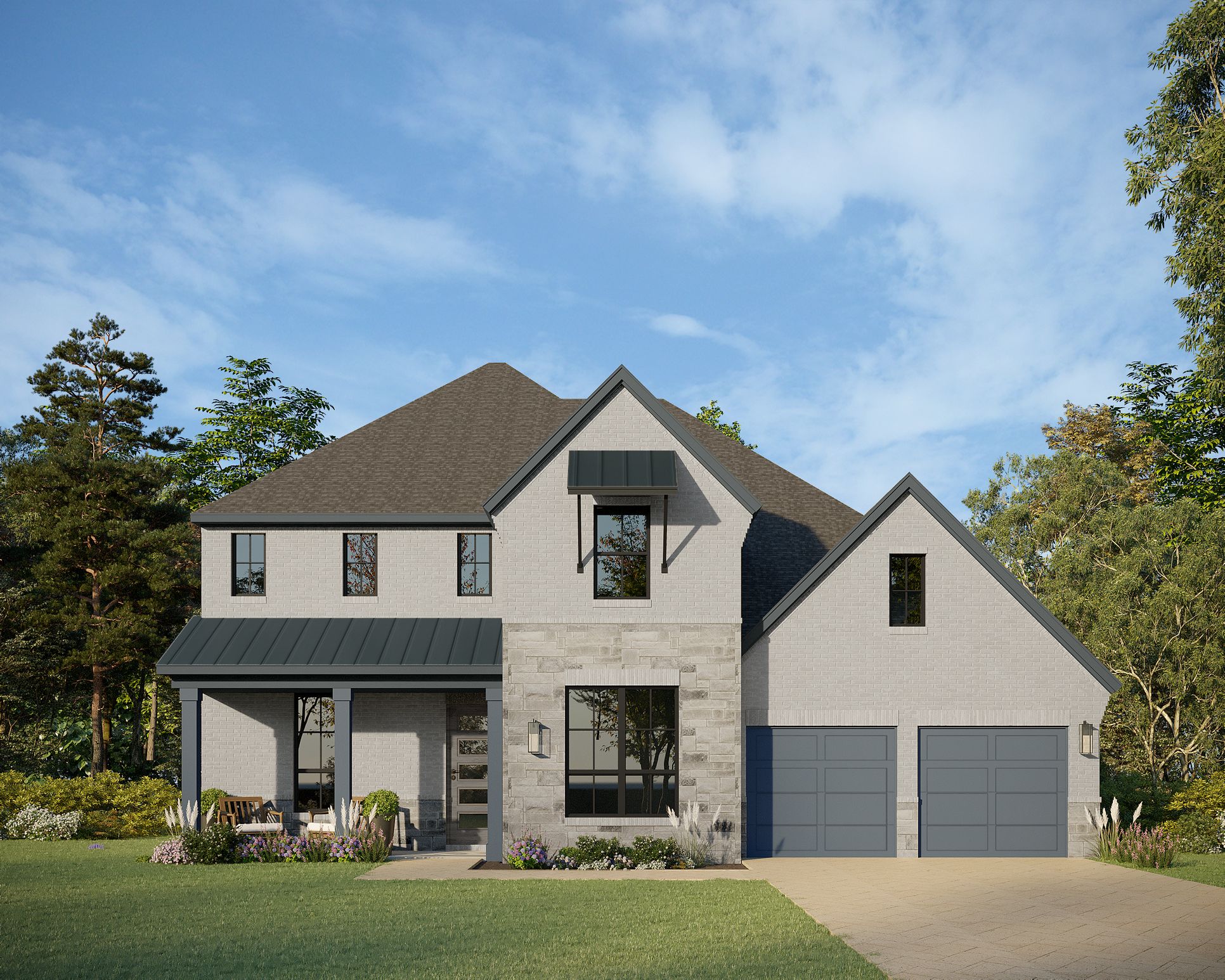 Exterior:Plan 1639 Elevation B with Stone