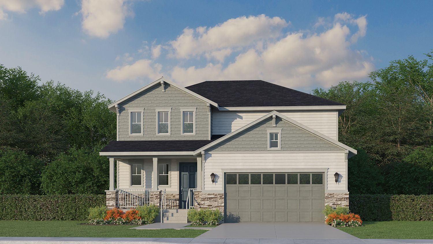 Exterior:Plan V432 Elevation A w/ Stone
