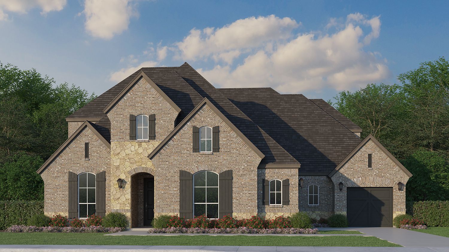 Exterior:Plan 859 Elevation A w/ Stone
