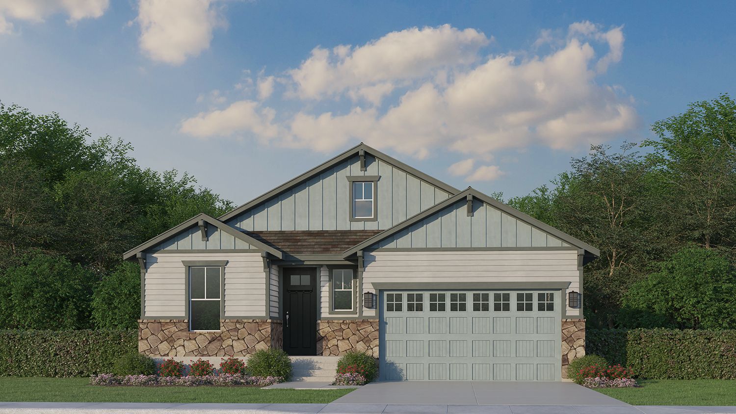Exterior:Plan C417 Elevation A w/ Stone