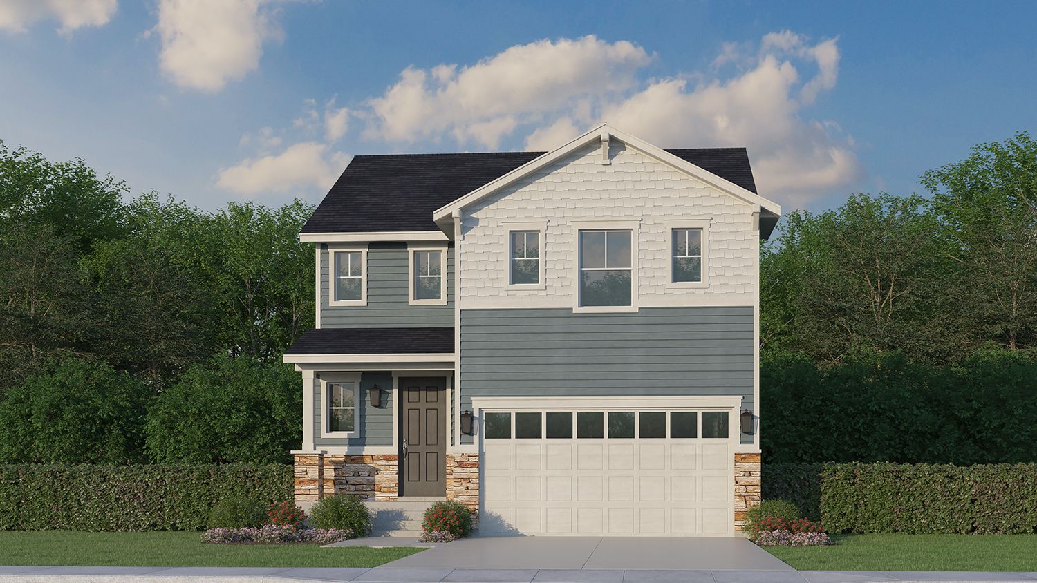 Exterior:Plan C301 Elevation A with Manufactured Stone
