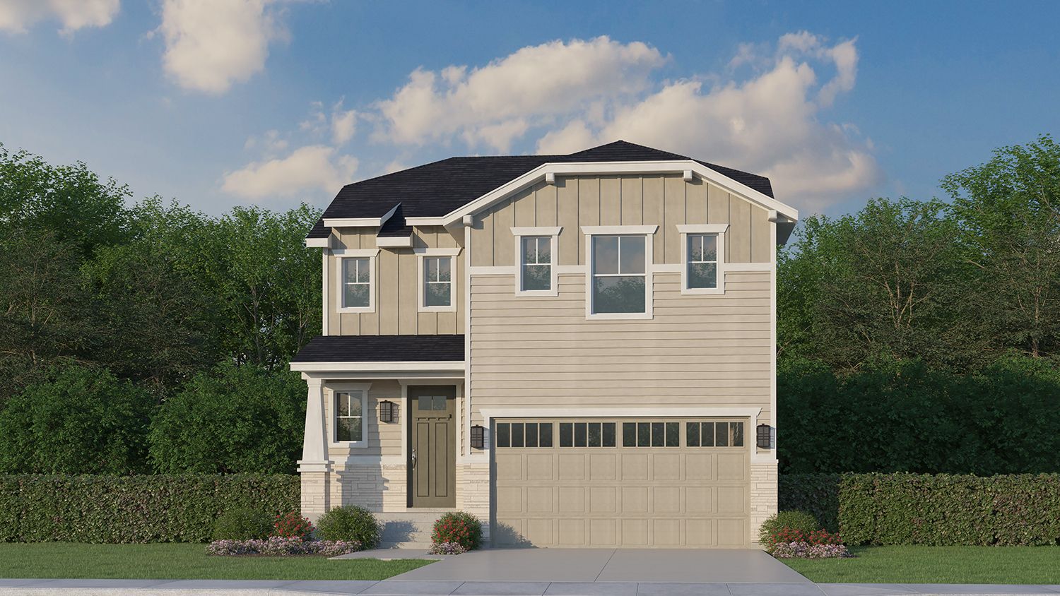 Exterior:Plan C301 Elevation B with Manufactured Stone