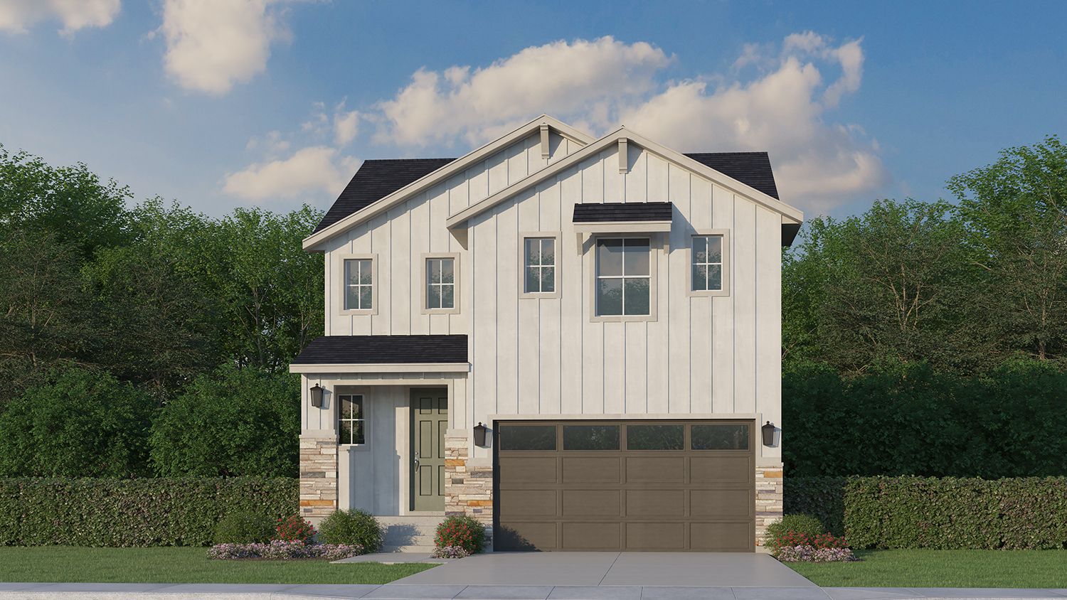 Exterior:Plan C301 Elevation C with Manufactured Stone