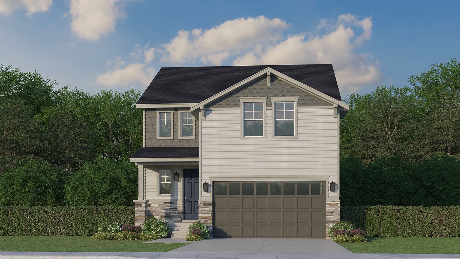 Exterior:Plan C302 Elevation A with Manufactured Stone