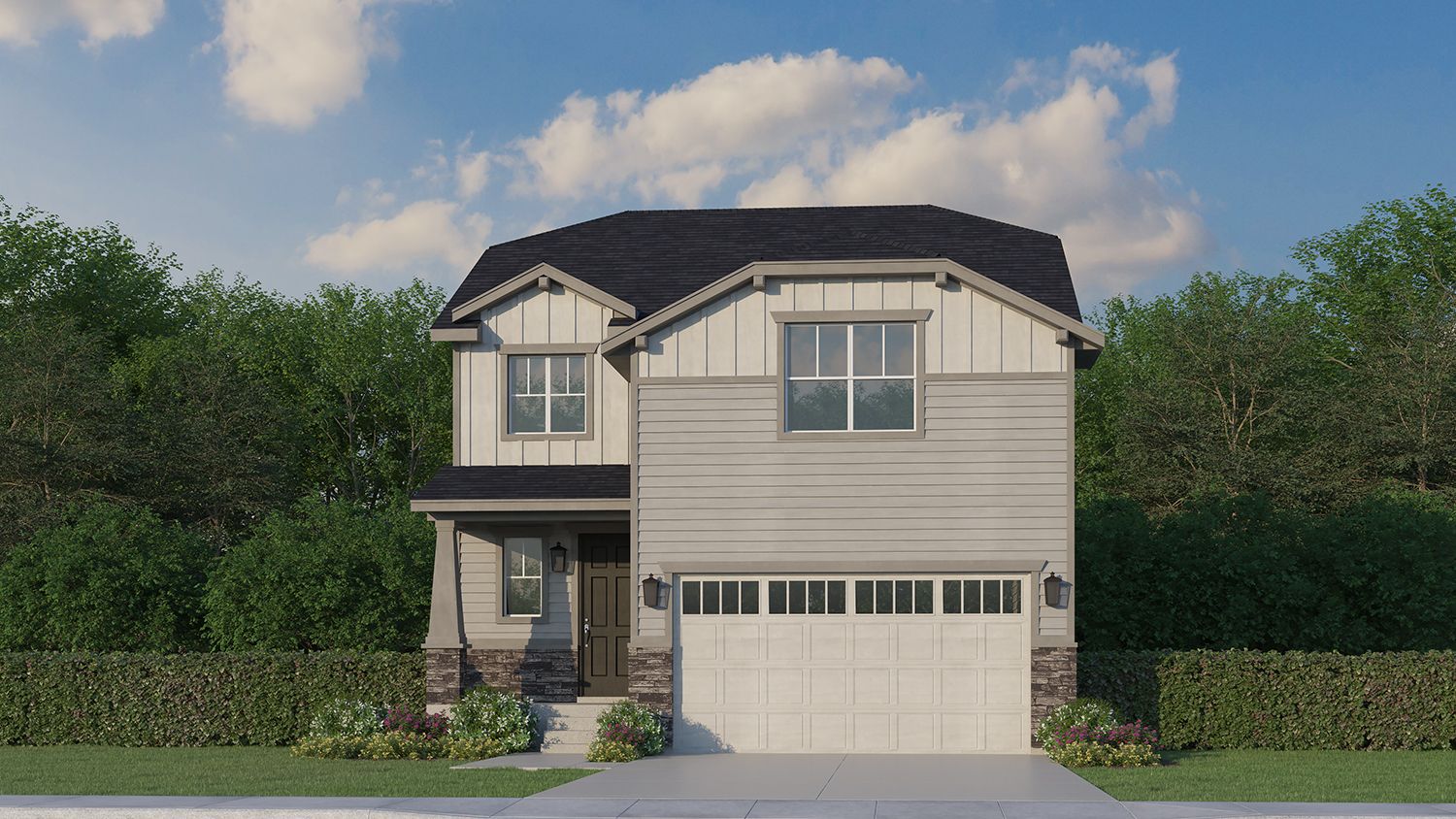 Exterior:Plan C302 Elevation B with Manufactured Stone