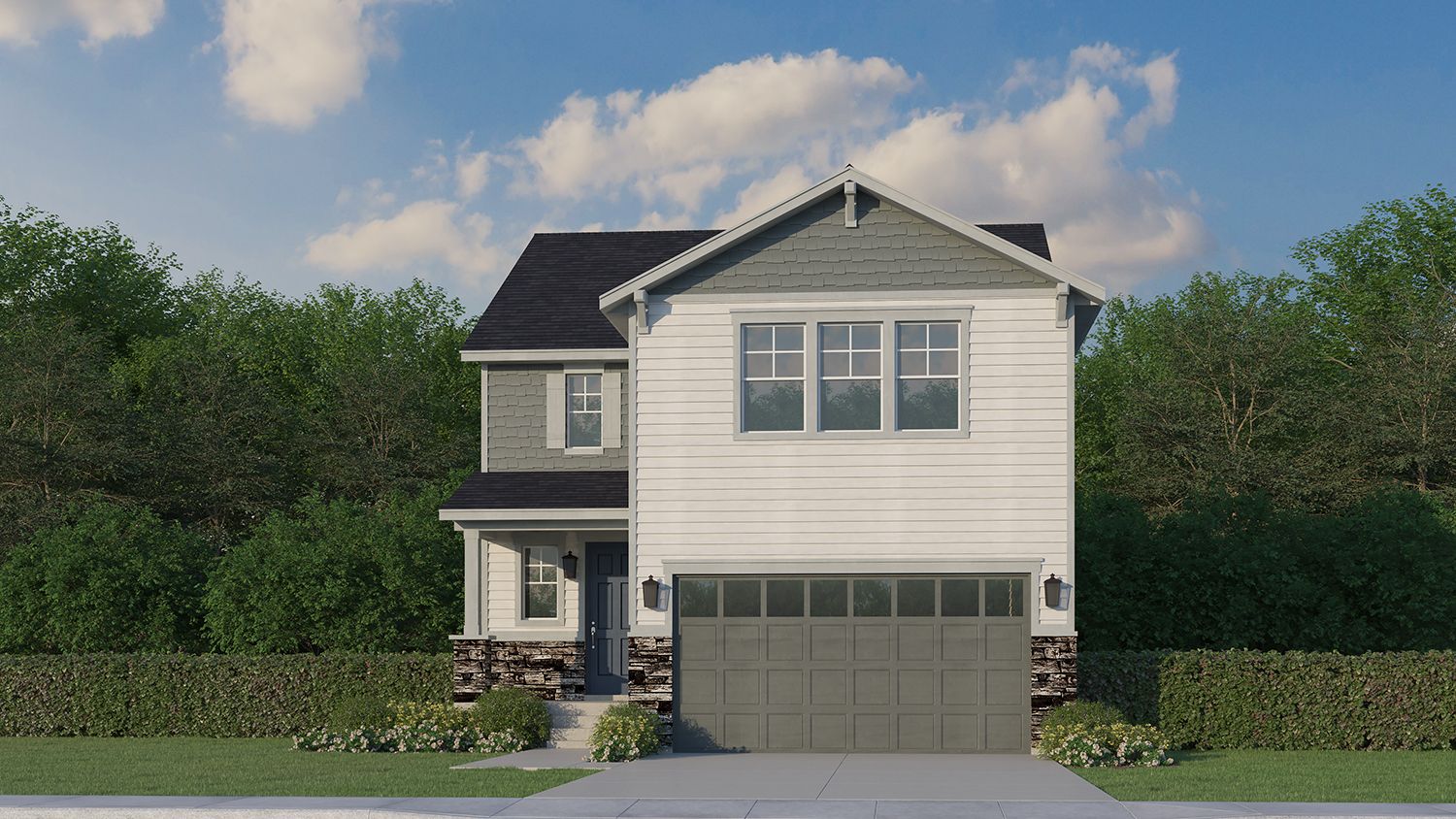Exterior:Plan C304 Elevation A with Manufactured Stone