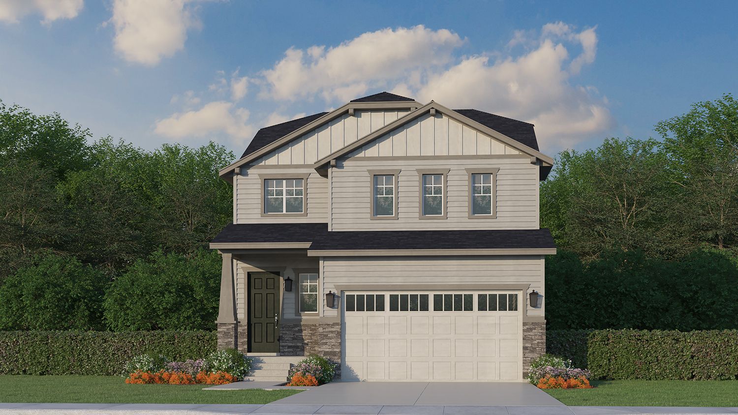 Exterior:Plan C305 Elevation B with Stone