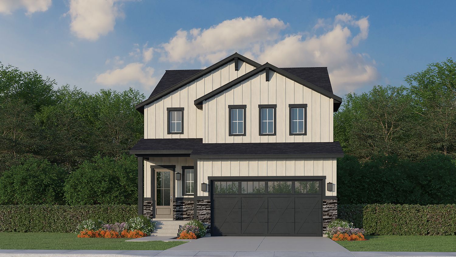 Exterior:Plan C305 Elevation C with Manufactured Stone