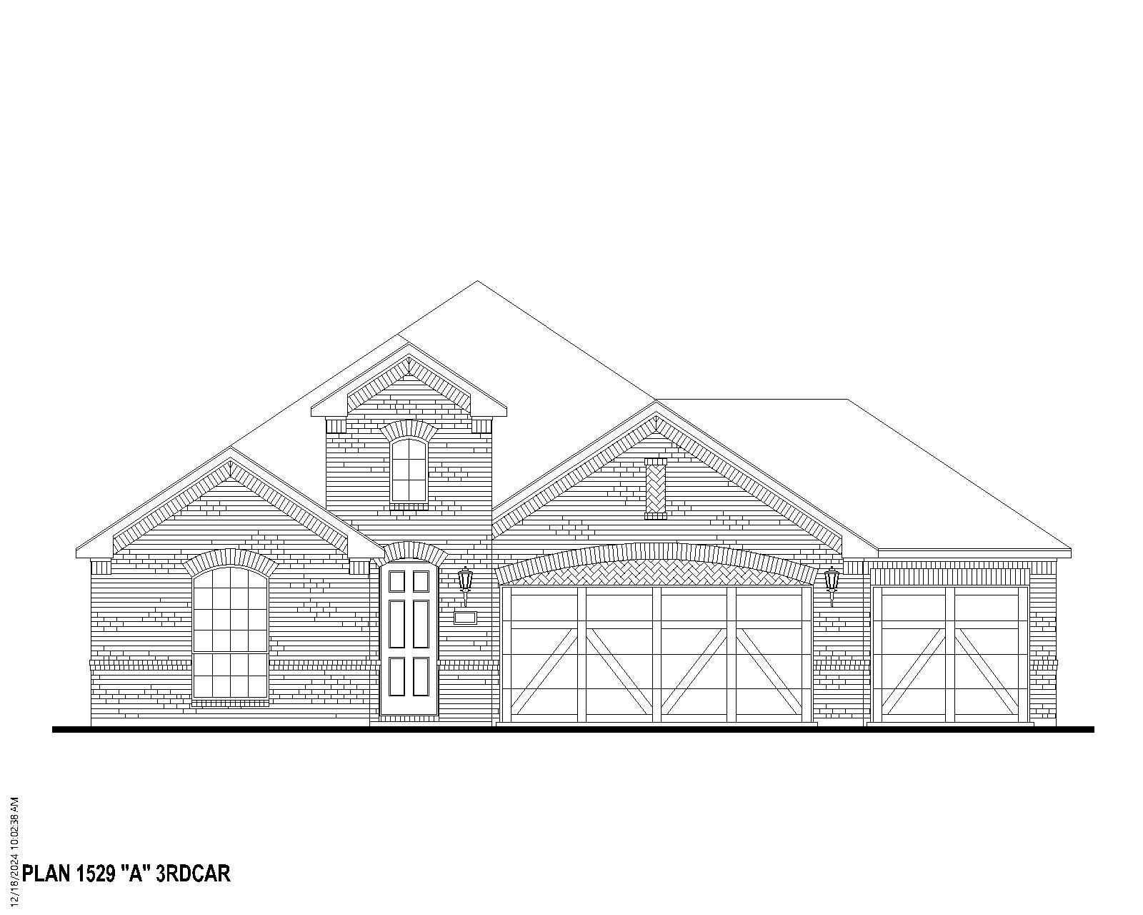 Exterior:Plan 1529 Elevation A (3-Car)
