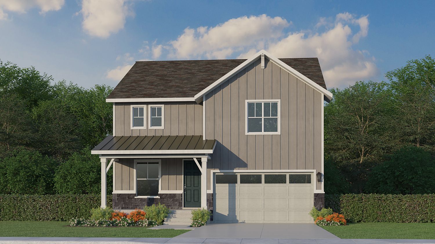 Exterior:Plan C354 Elevation C with Manufactured Stone
