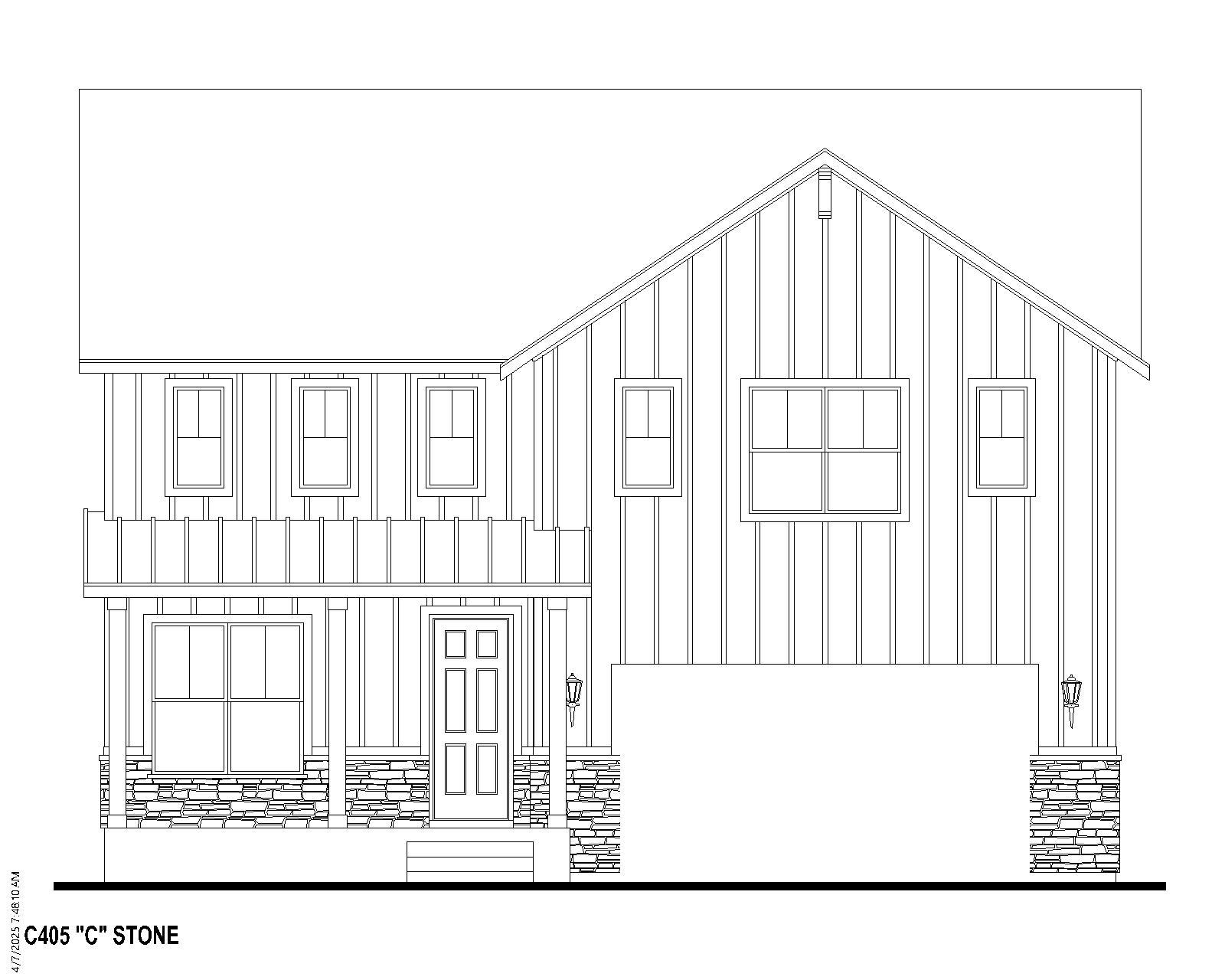 Exterior:Plan C405 Elevation C w Stone