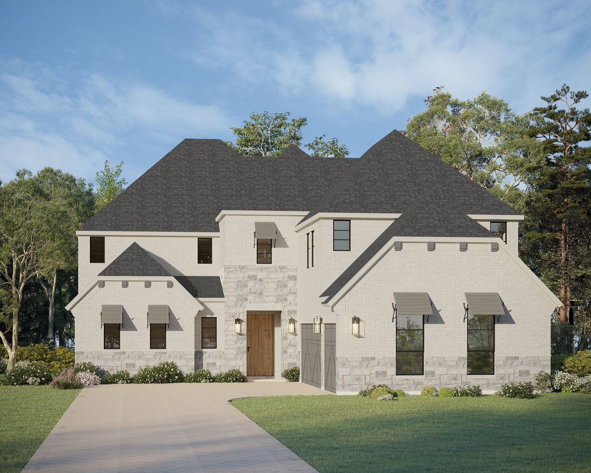 Exterior:Plan 1644 Elevation B with Stone