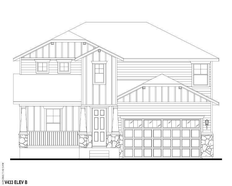 Exterior:Plan V433 Elevation B w/ Stone