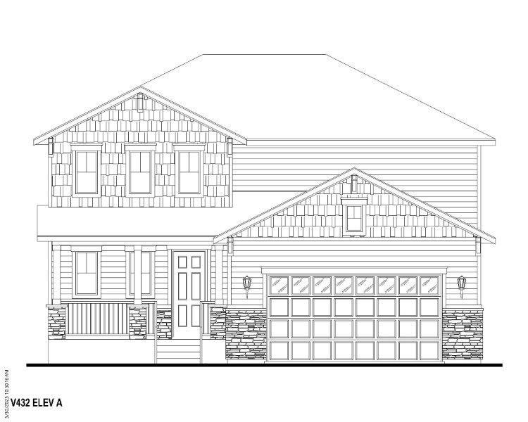 Exterior:Plan V432 Elevation A w/ Stone