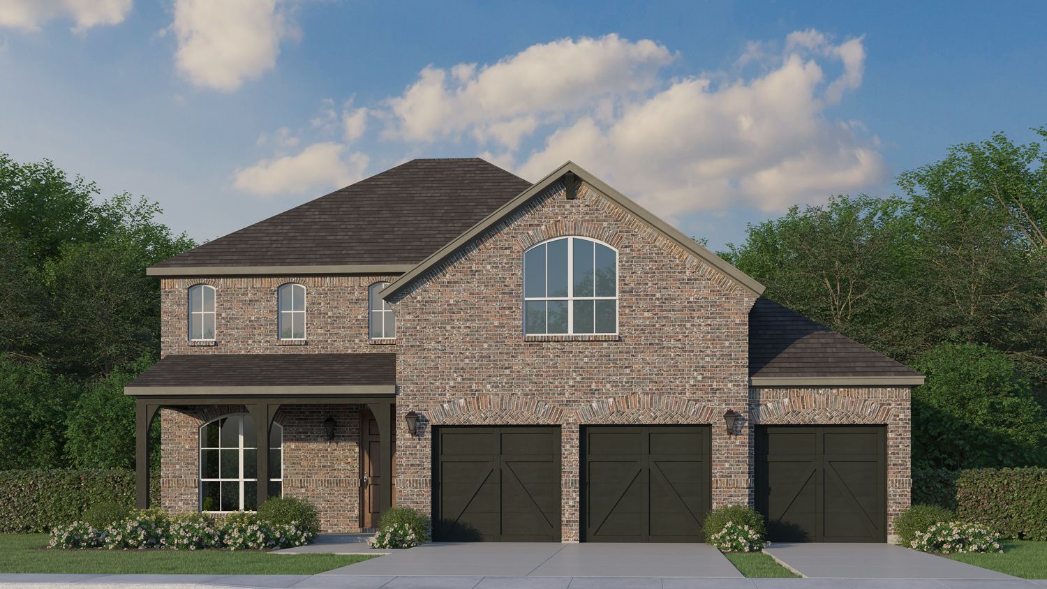 Exterior:Plan 1542 Elevation A 3 Car Garage