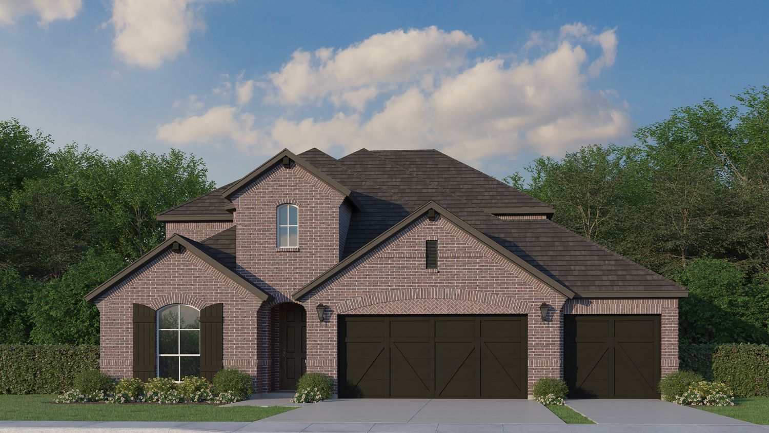 Exterior:Plan 1527 Elevation A with 3-Car Garage