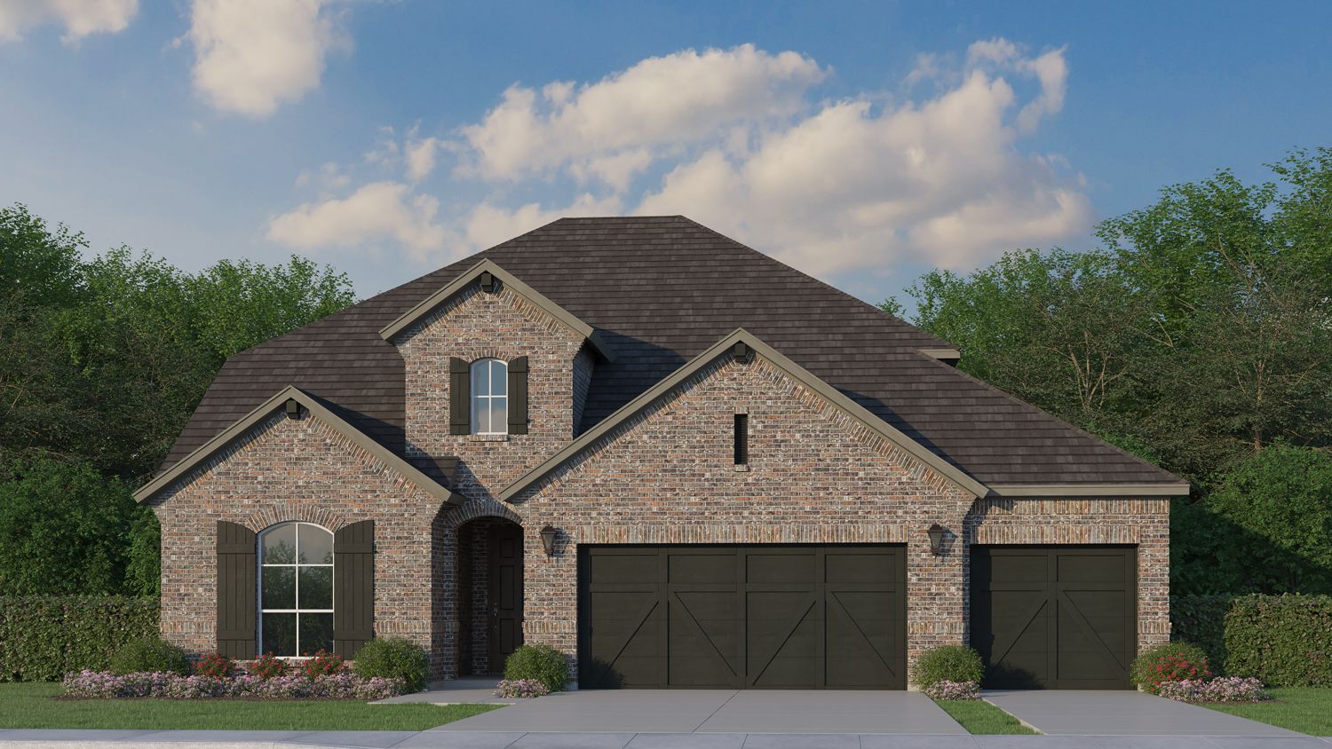 Exterior:Plan 1531 Elevation A with 3rd Car Garage