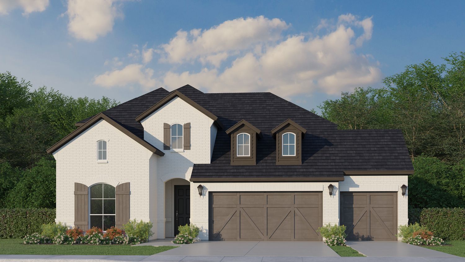 Exterior:Plan 1525 Elevation C with 3rd Car Garage