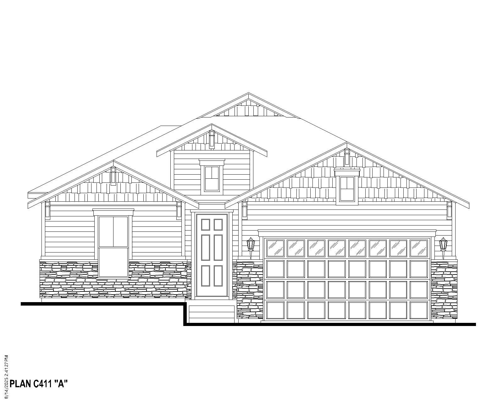 Exterior:Plan C411 Elevation A w/ Stone