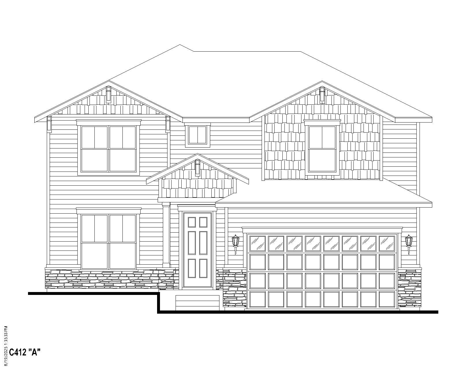 Exterior:Plan C412 Elevation A w/ Stone