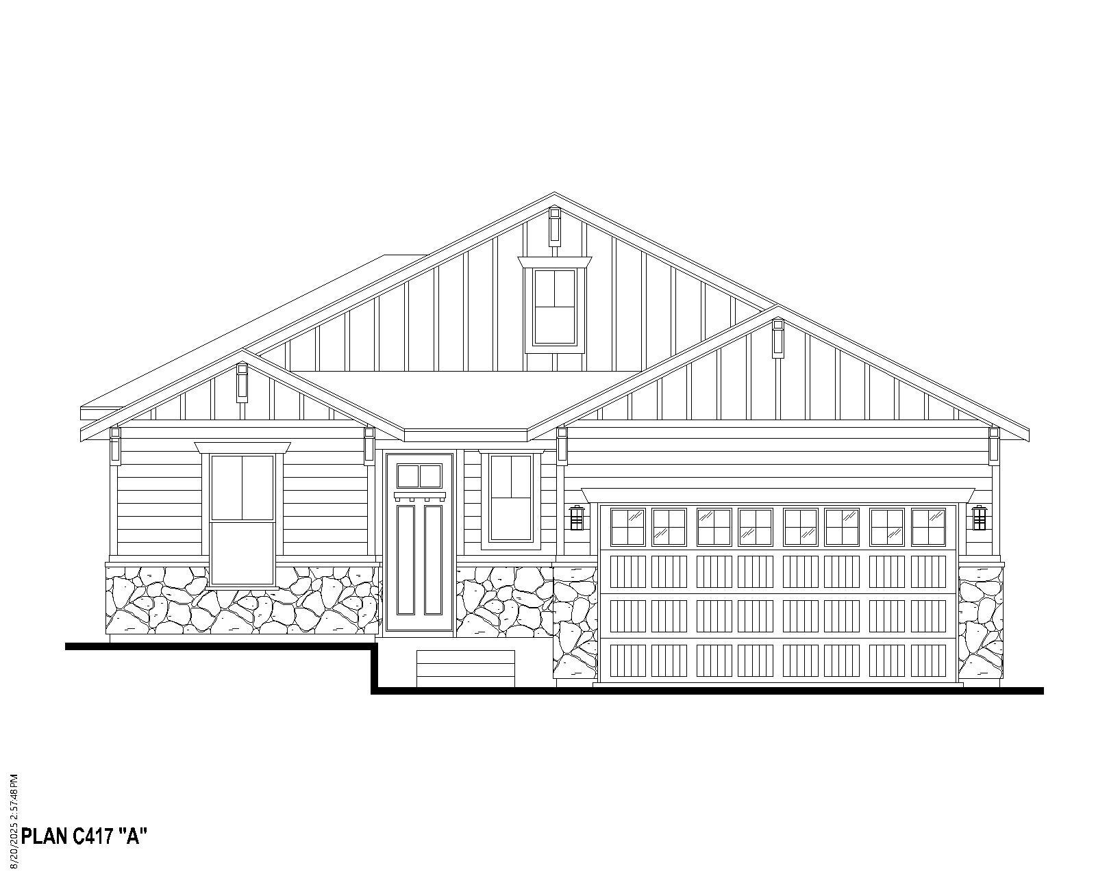 Exterior:Plan C417 Elevation A w/ Stone