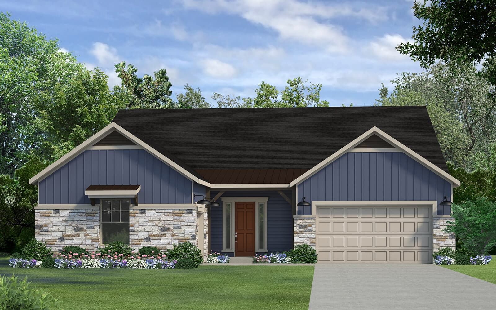 Exterior:Champain floorplan for Kissing Tree by Brookfield residential in Austin, TX