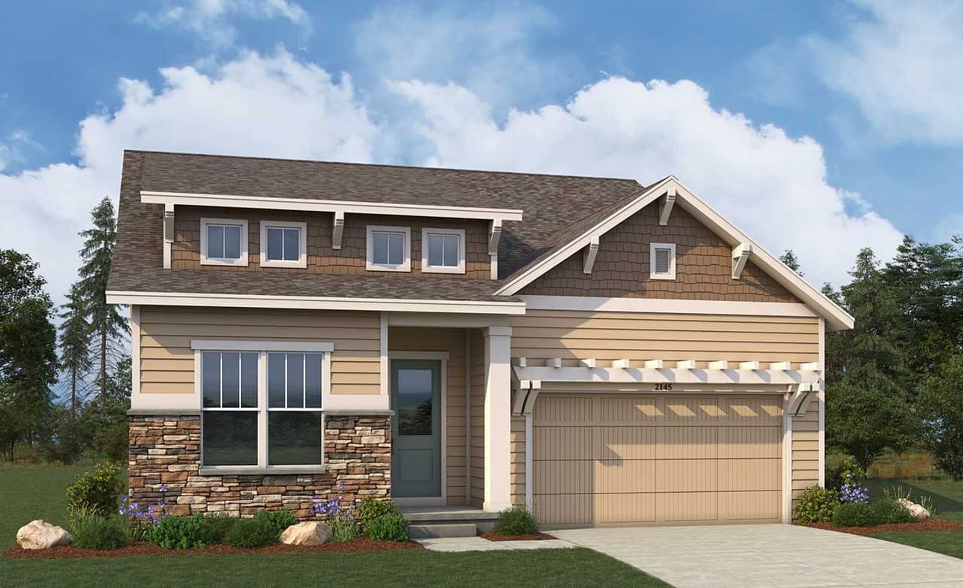Modern Single-Family Home Design and Architecture Render:Craftsman Elevation