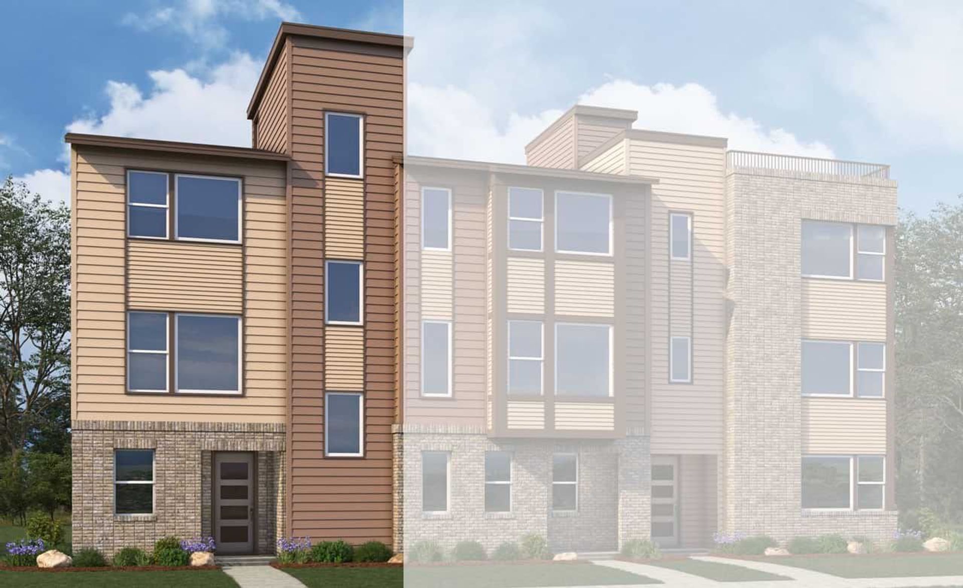 Modern Single-Family Home Design: Residential Architecture:3-Unit Elevation