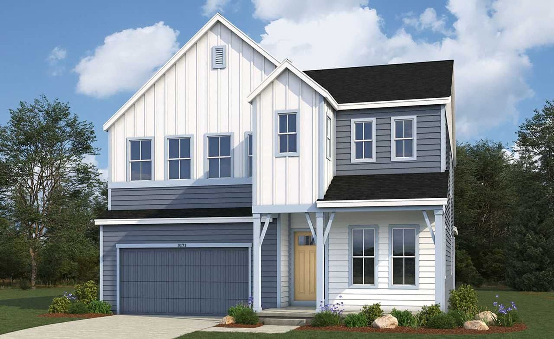 Elegant Residential Design in Modern Single-Family Home Architecture:Modern Farmhouse Elevation