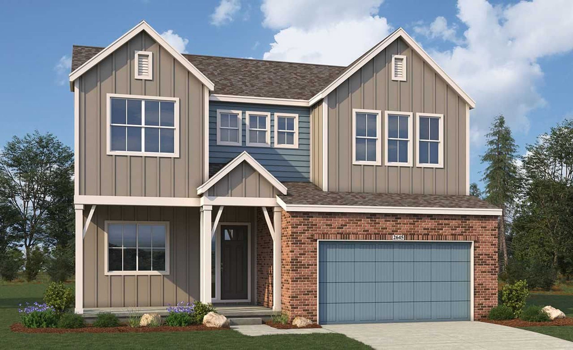 3D Residential Home Design: Modern Single-Family Architecture:Modern Farmhouse Elevation