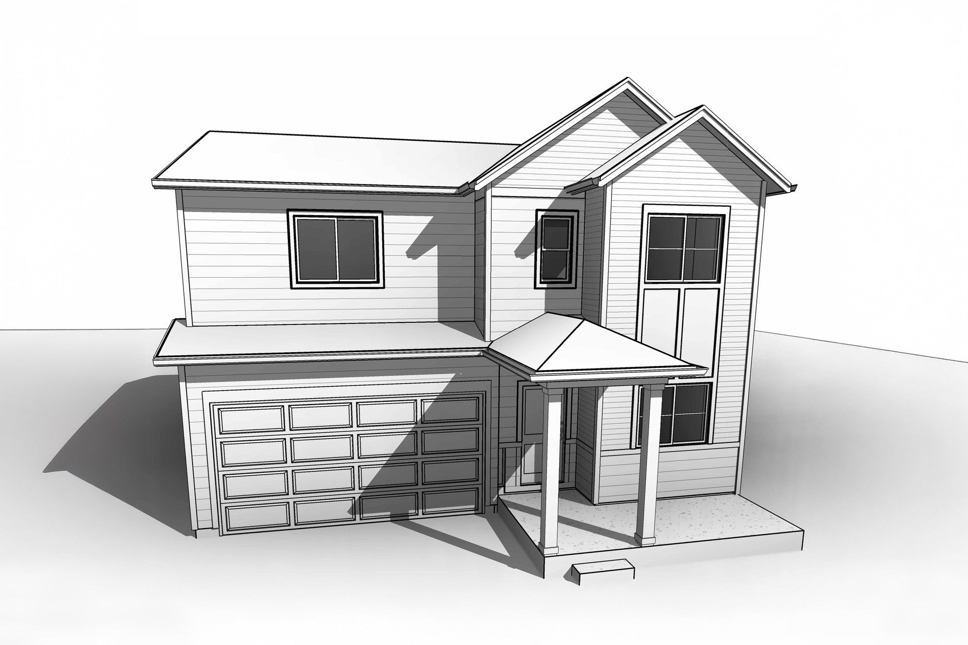 Modern Two-Story House Rendering in Granary Neighborhood:Elegant gable roof and streamlined garage harmonize with Granary's modern architectural style.