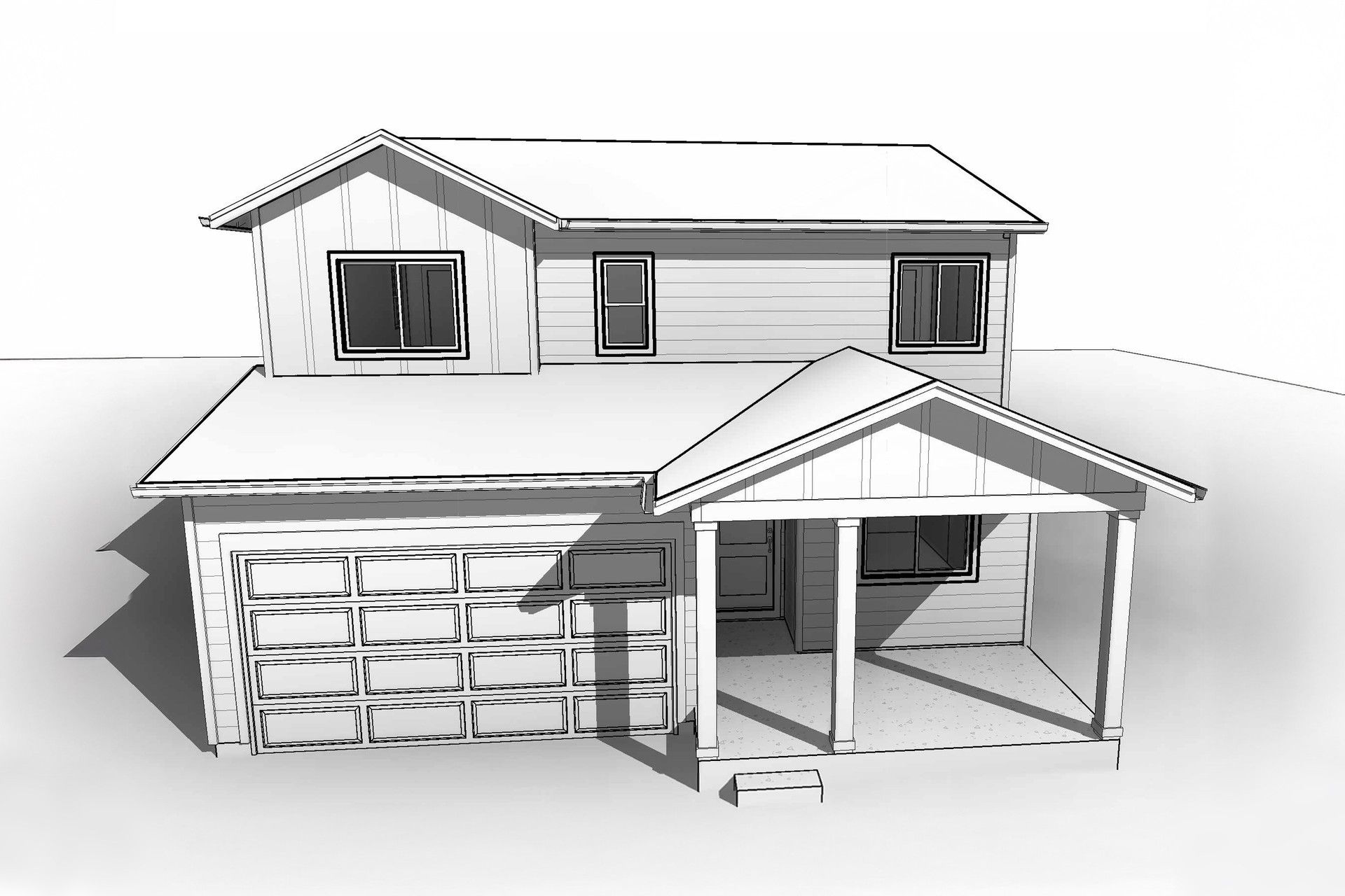 Modern Single-Family Home Design: 3D Residential Architecture Render:Elevation D