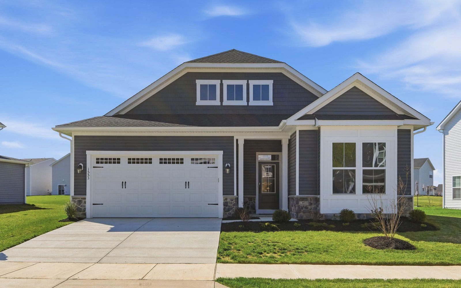 The exterior of the Matisse on homesite 1132 at Lakeside at Trappe.