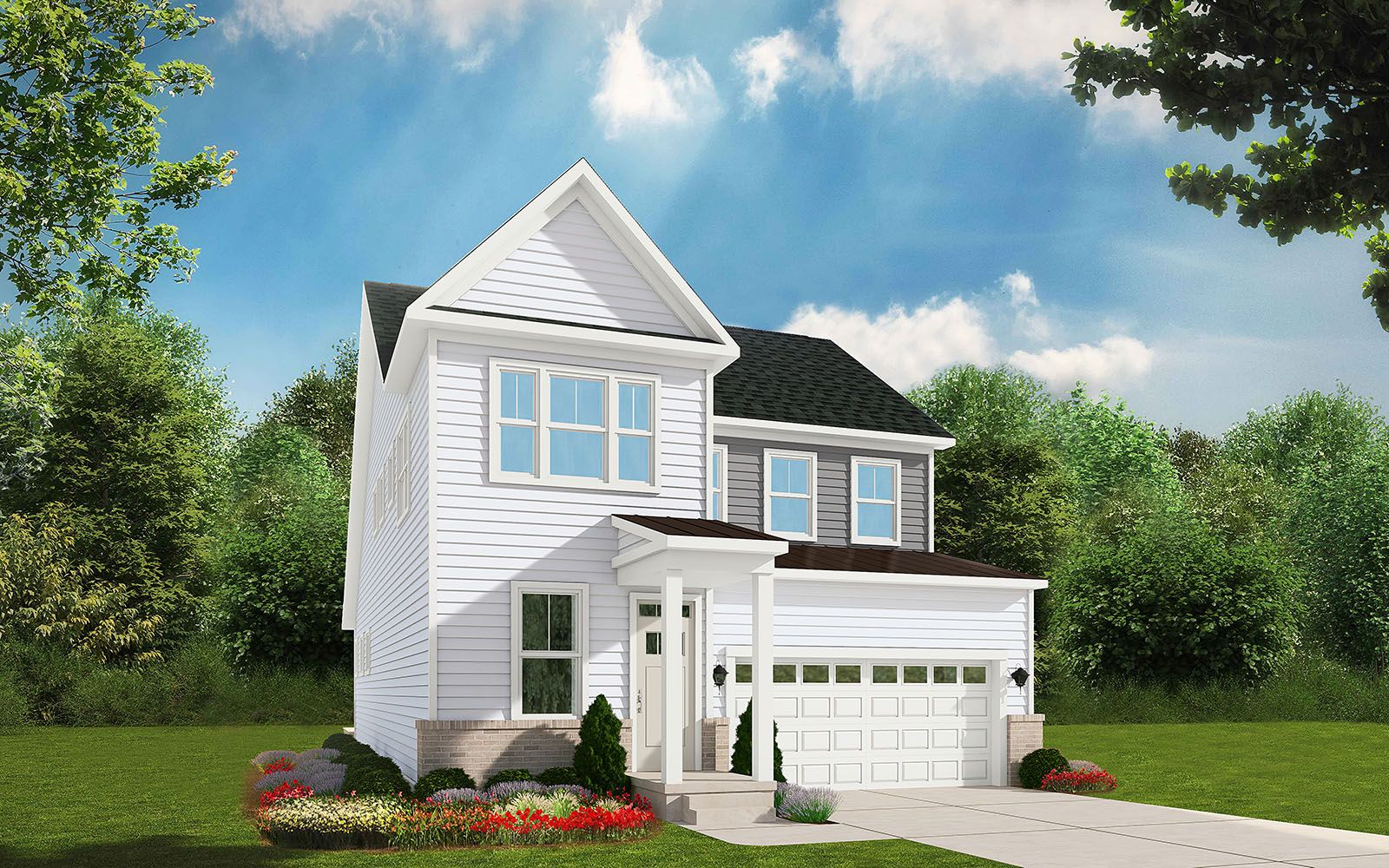Exterior:A rendering of elevation 1 of the Denison single family home at Snowden Bridge by Brookfield Residential.
