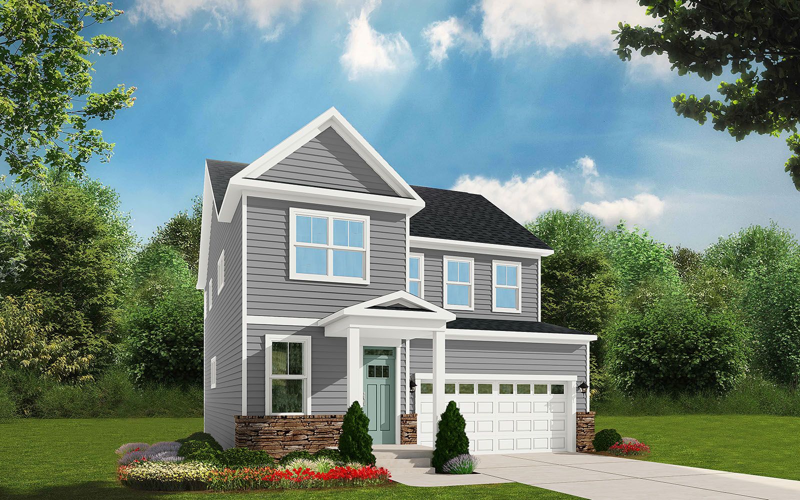 Exterior:A rendering of elevation 1 of the Sinclair single family home at Snowden Bridge by Brookfield Residential.