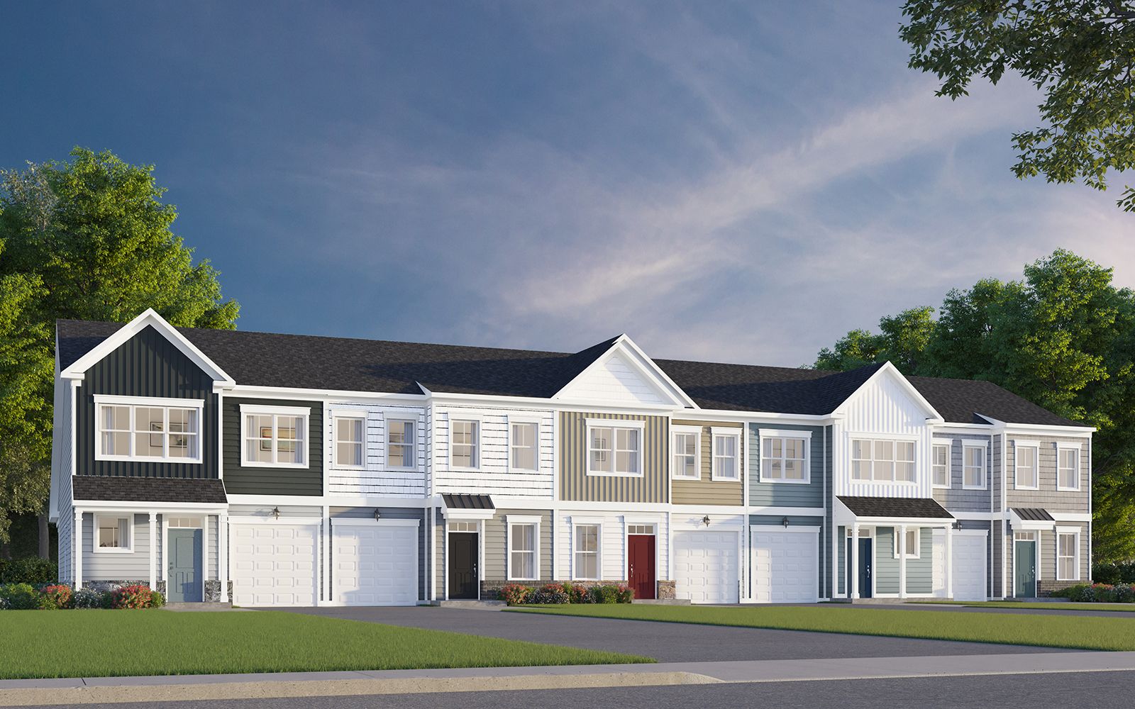 Exterior:An exterior rendering of the Northgate townhome at Hiatt Pointe at Snowden Bridge by Brookfield Residential.