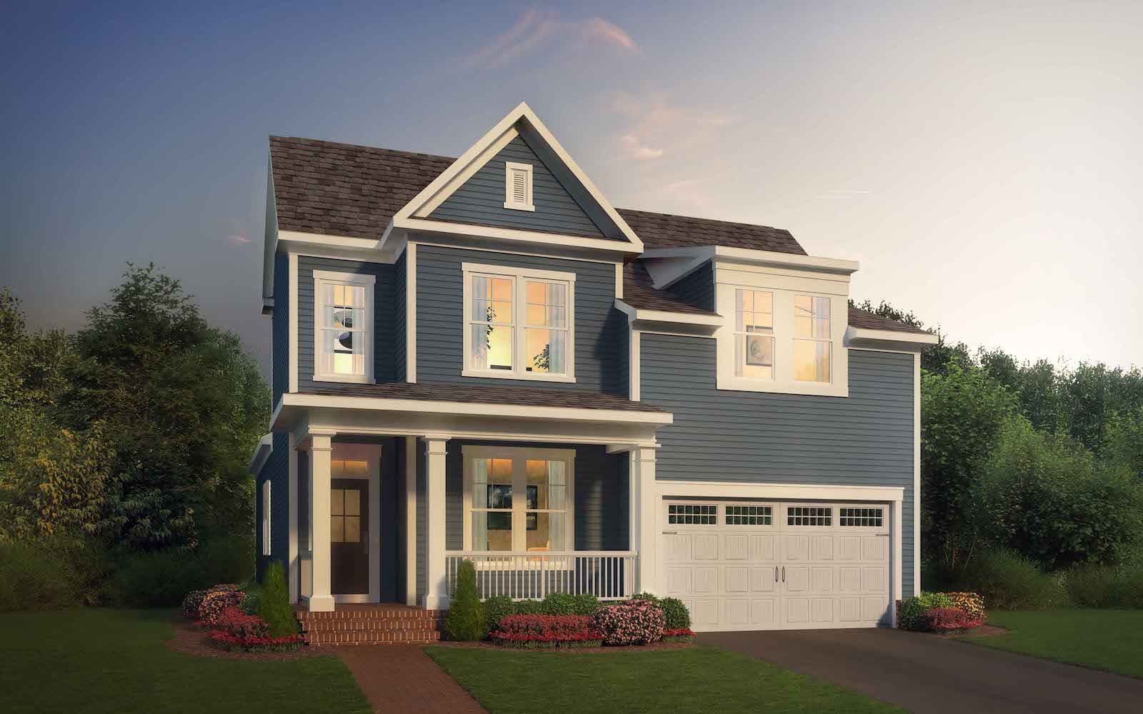 Exterior:Elevation 1 of the Torrington a home design by Brookfield Residential at Lakeside at Trappe.