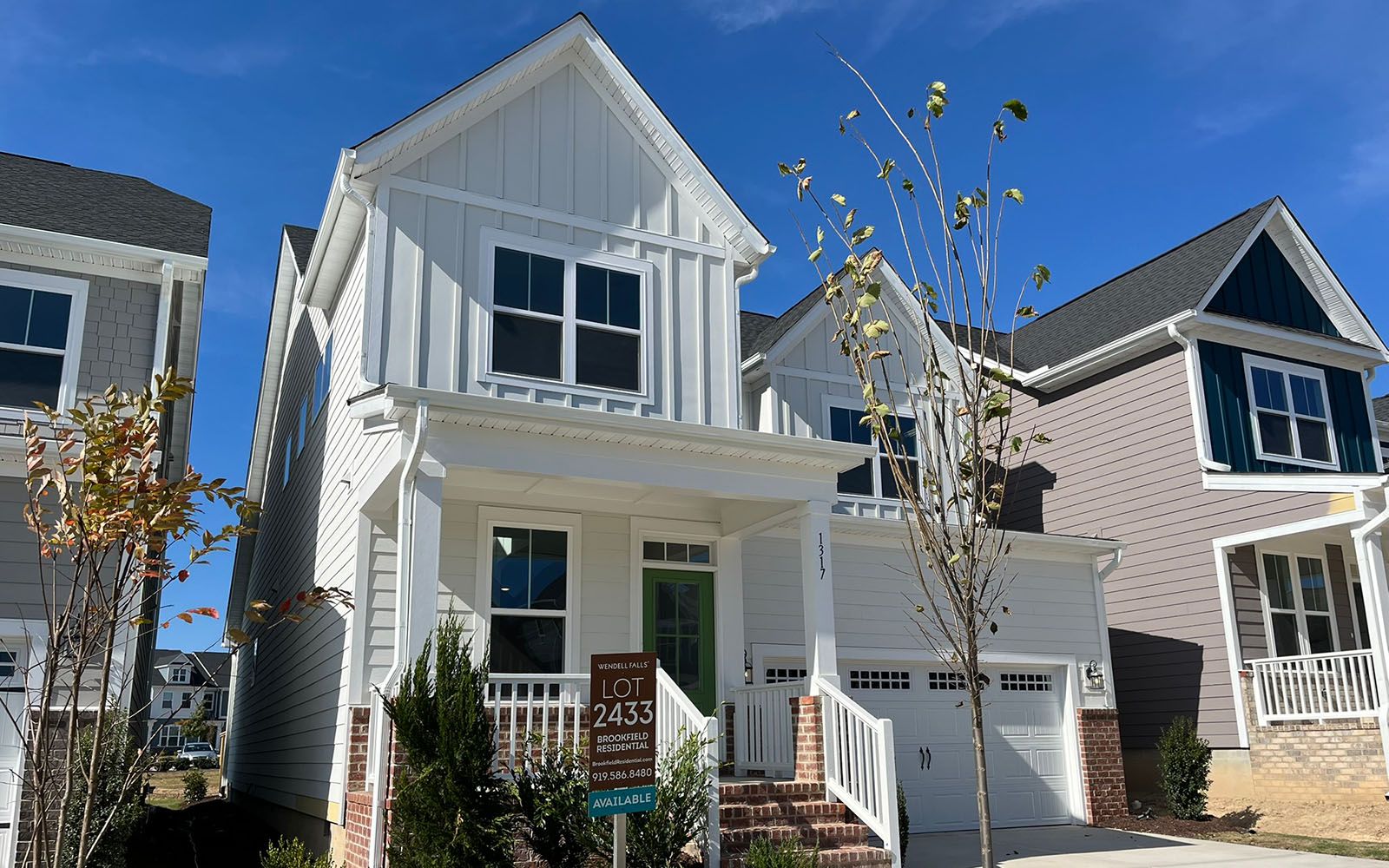 The exterior of the Declan on homesite 2433 by Brookfield Residential at Wendell Falls.