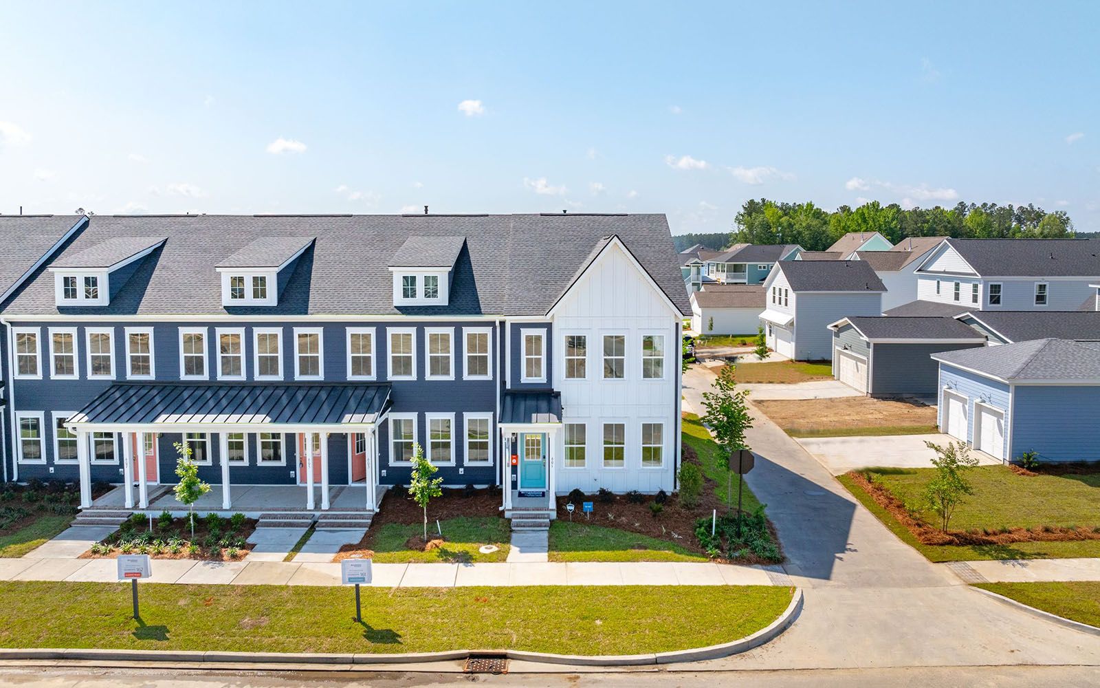 The exterior of the Sage townhome by Brookfield Residential at Nexton.