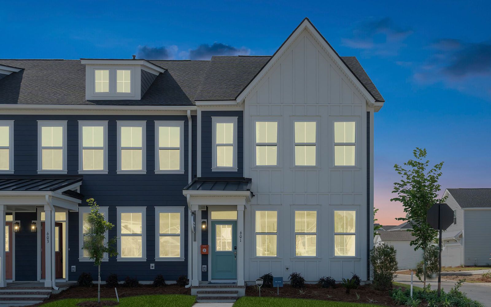 Exterior:The exterior of the Sage townhome by Brookfield Residential at Nexton.