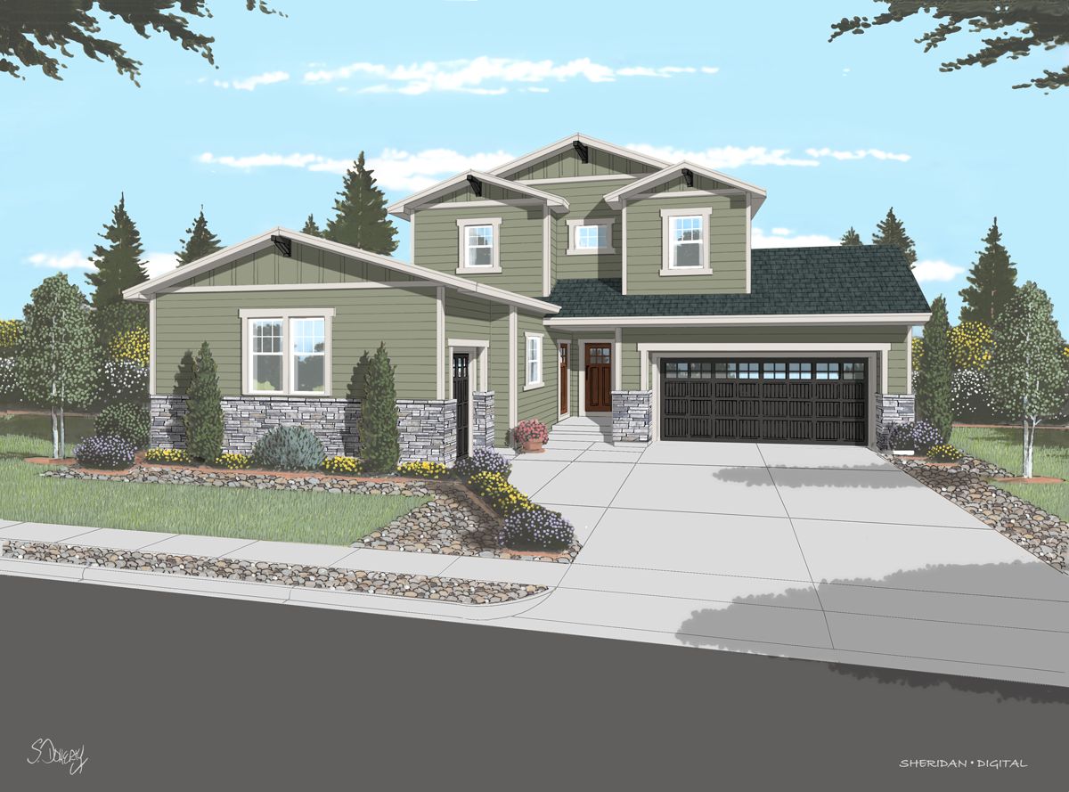 Starley Rendering:with 2-car garage and ADU garage