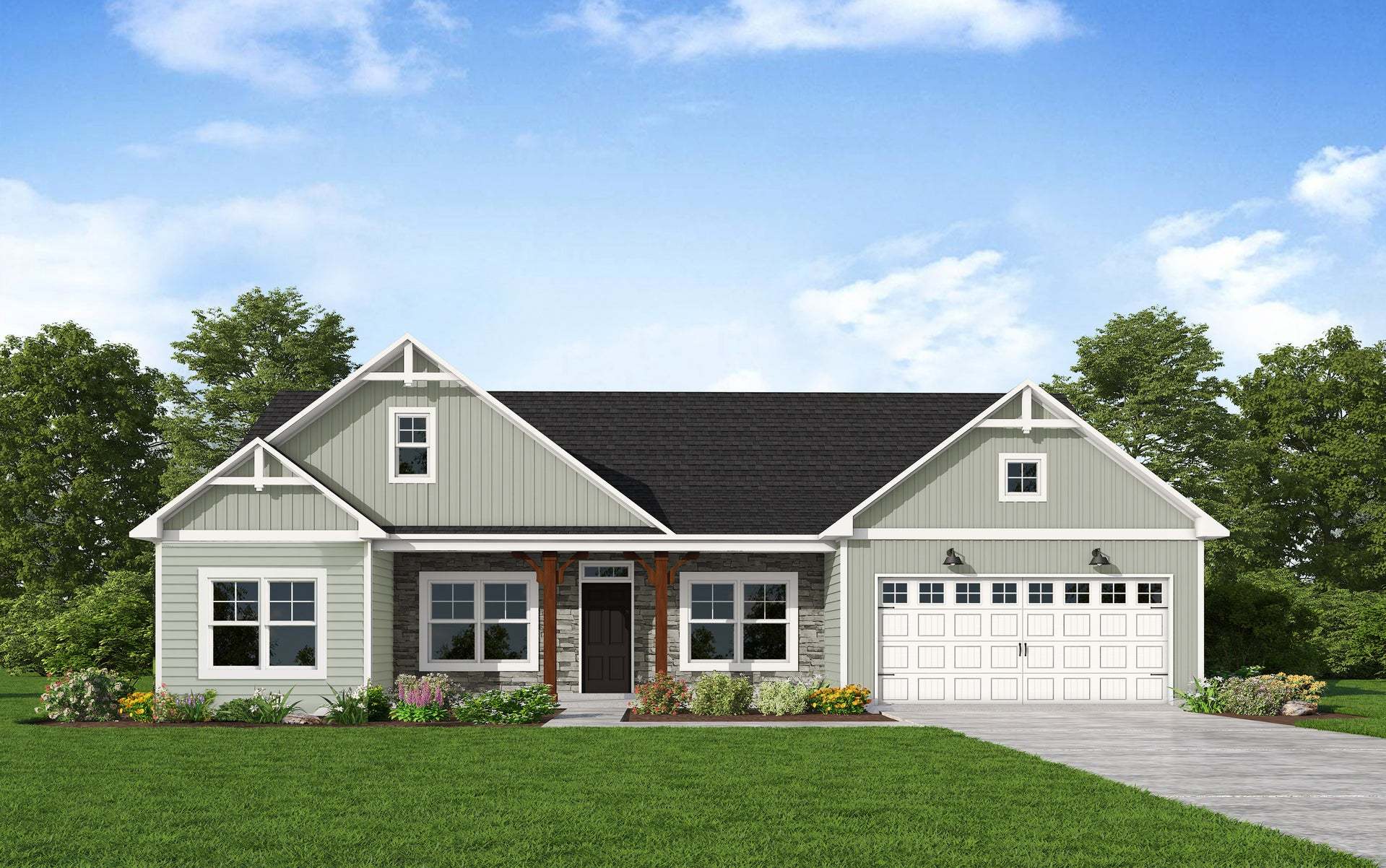 Exterior:Elevation F w/ Stone - Artistic Rendering for Representation Purposes Only