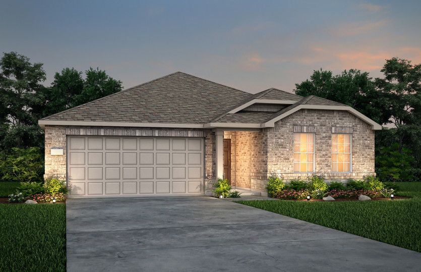 Exterior:The Serenada, a one-story home with 2-car garage, shown with Home Exterior LS202