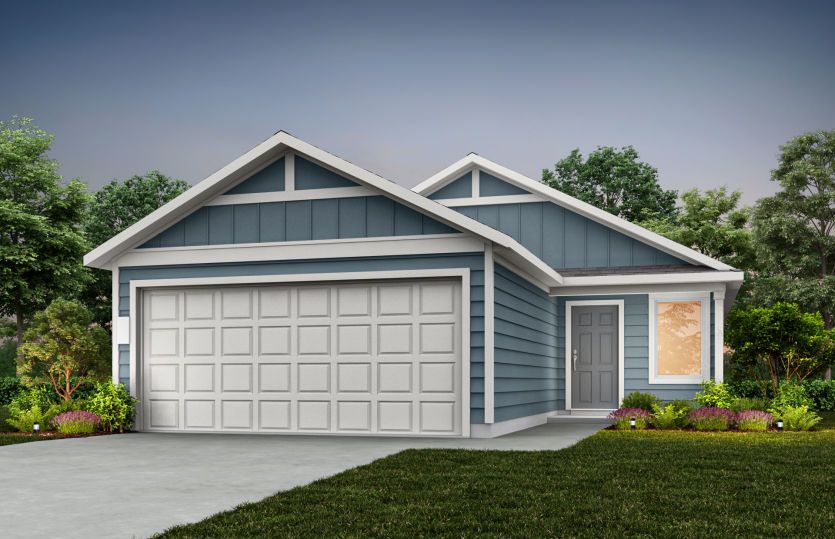 Exterior:The Kemp, a one-story home design with 2-car garage, Exterior HC103