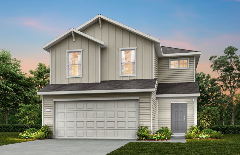 Exterior:The Frio, a two-story home design with 2-car garage, showing home exterior HC103