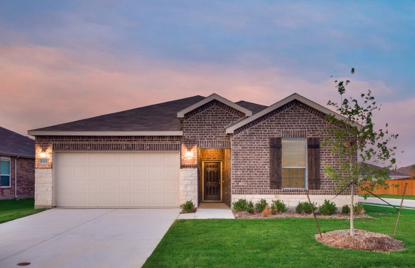 Rayburn:The Rayburn, a one-story home with 2-car garage, shown with Home Exterior Q