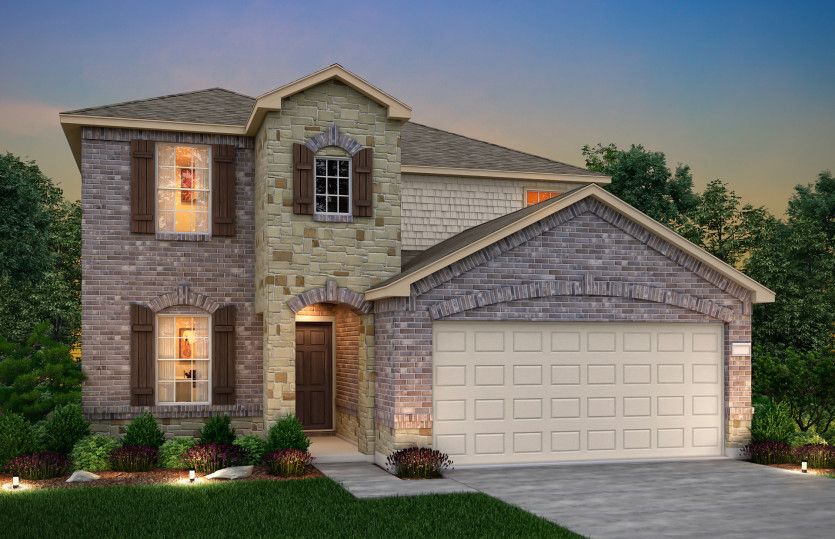 Exterior:The Mesilla, a two-story home with 2-car garage, shown with Home Exterior R *Model representation
